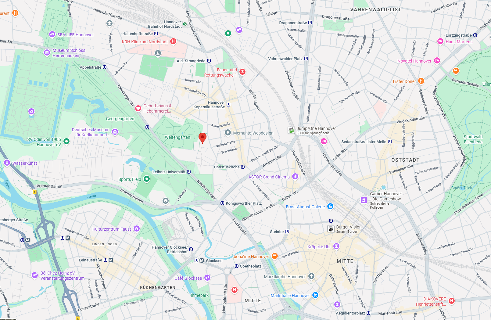 Anfahrtsskizze und Standort der Ingenieurgemeinschaft agwa GmbH in Hannover auf einer Karte